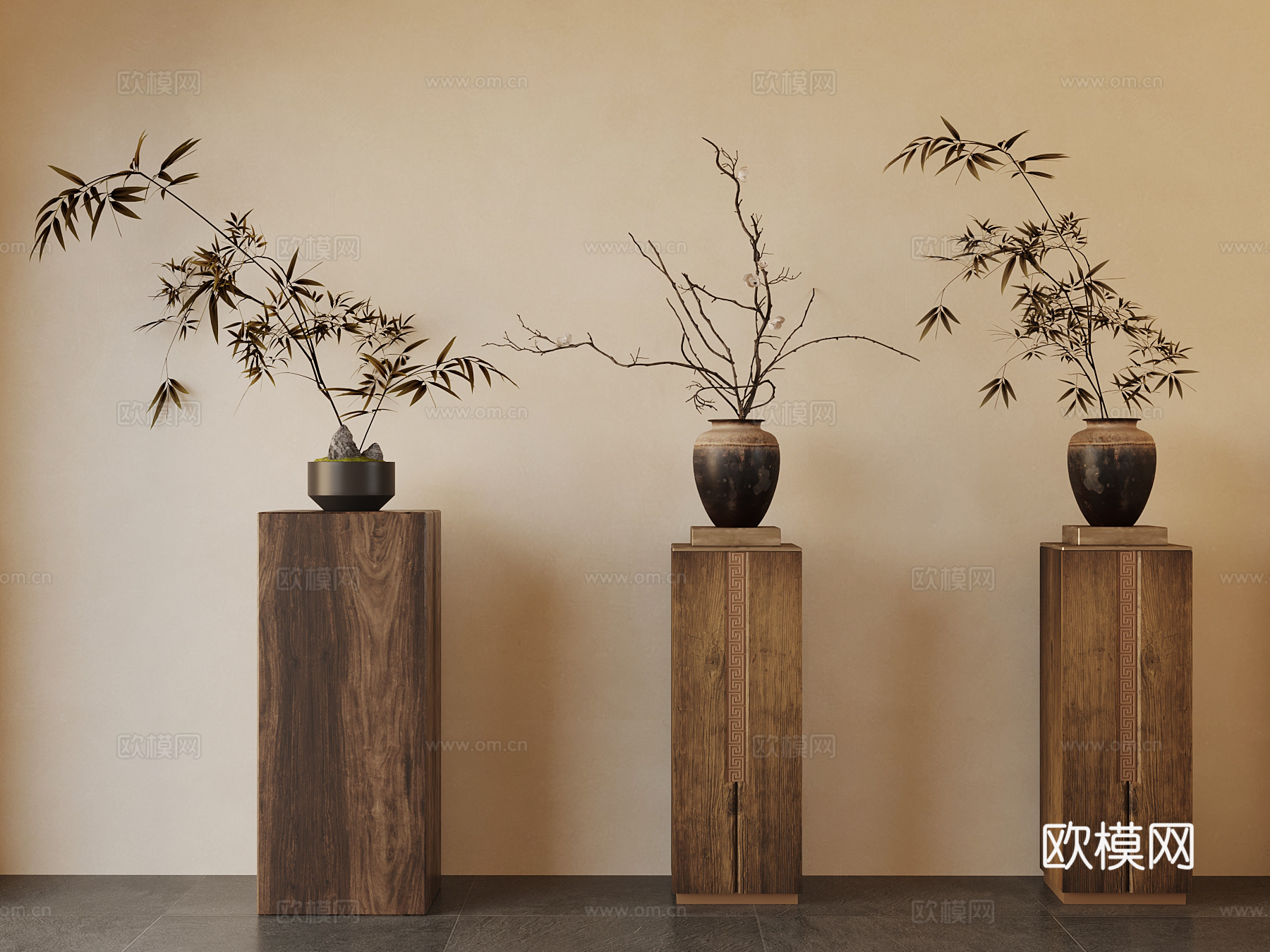 16新中式花瓶 花艺盆栽3d模型