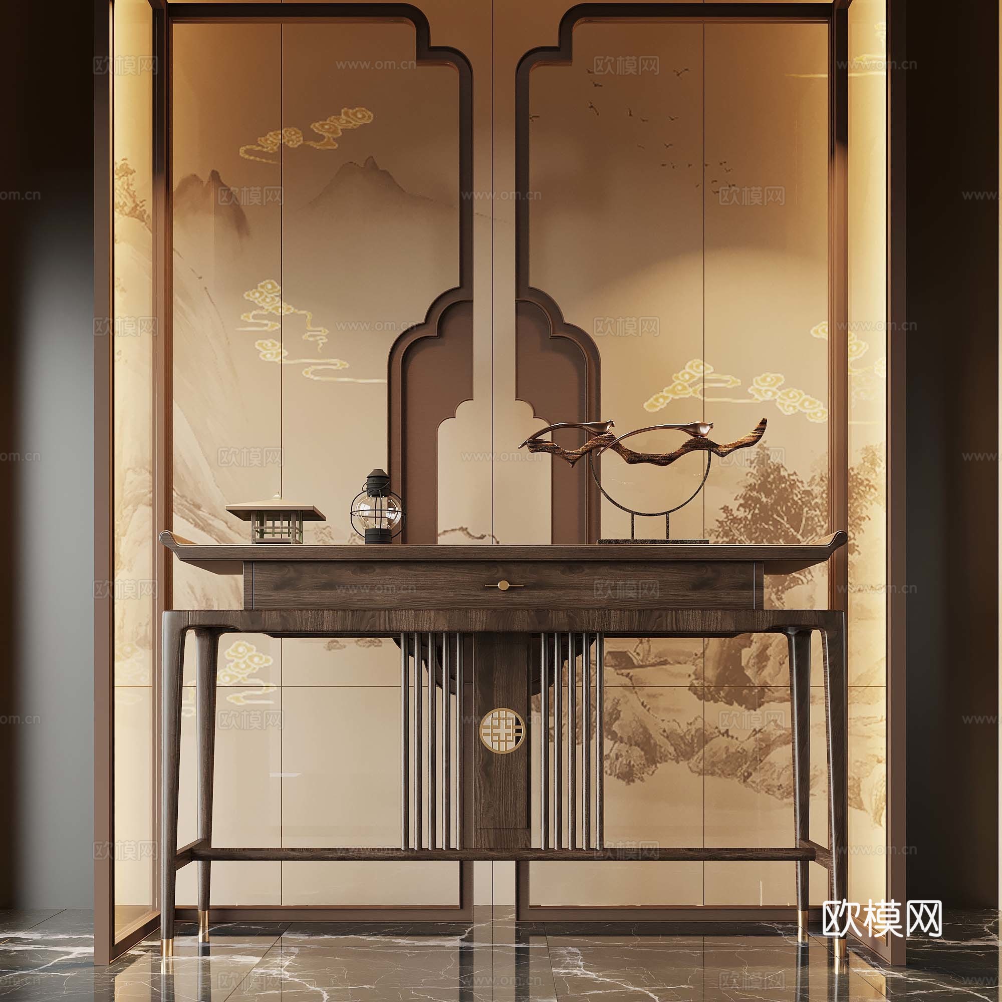 29新中式端景柜 玄关柜3d模型