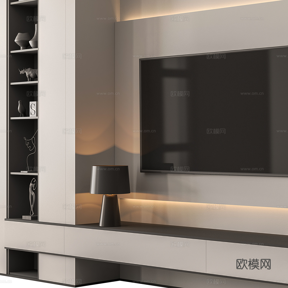 现代意式极简电视背景墙3d模型
