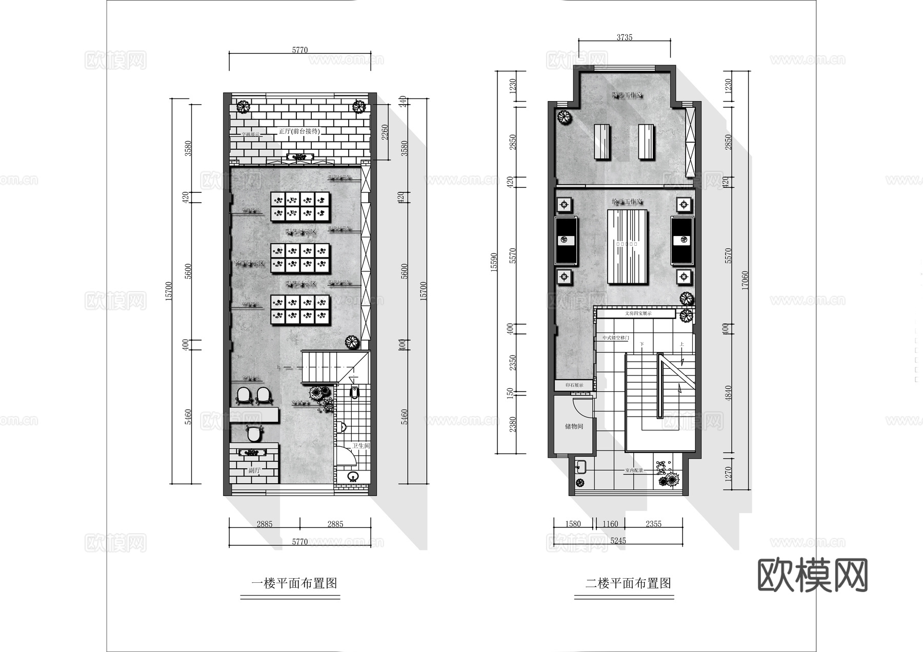 现代茶馆 两层茶叶专卖店 施工图cad施工图