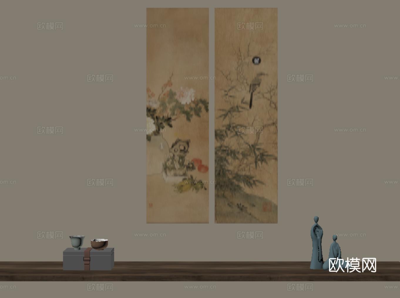 新中式古韵挂画 禅意装饰画 宋代植物画 花鸟su模型