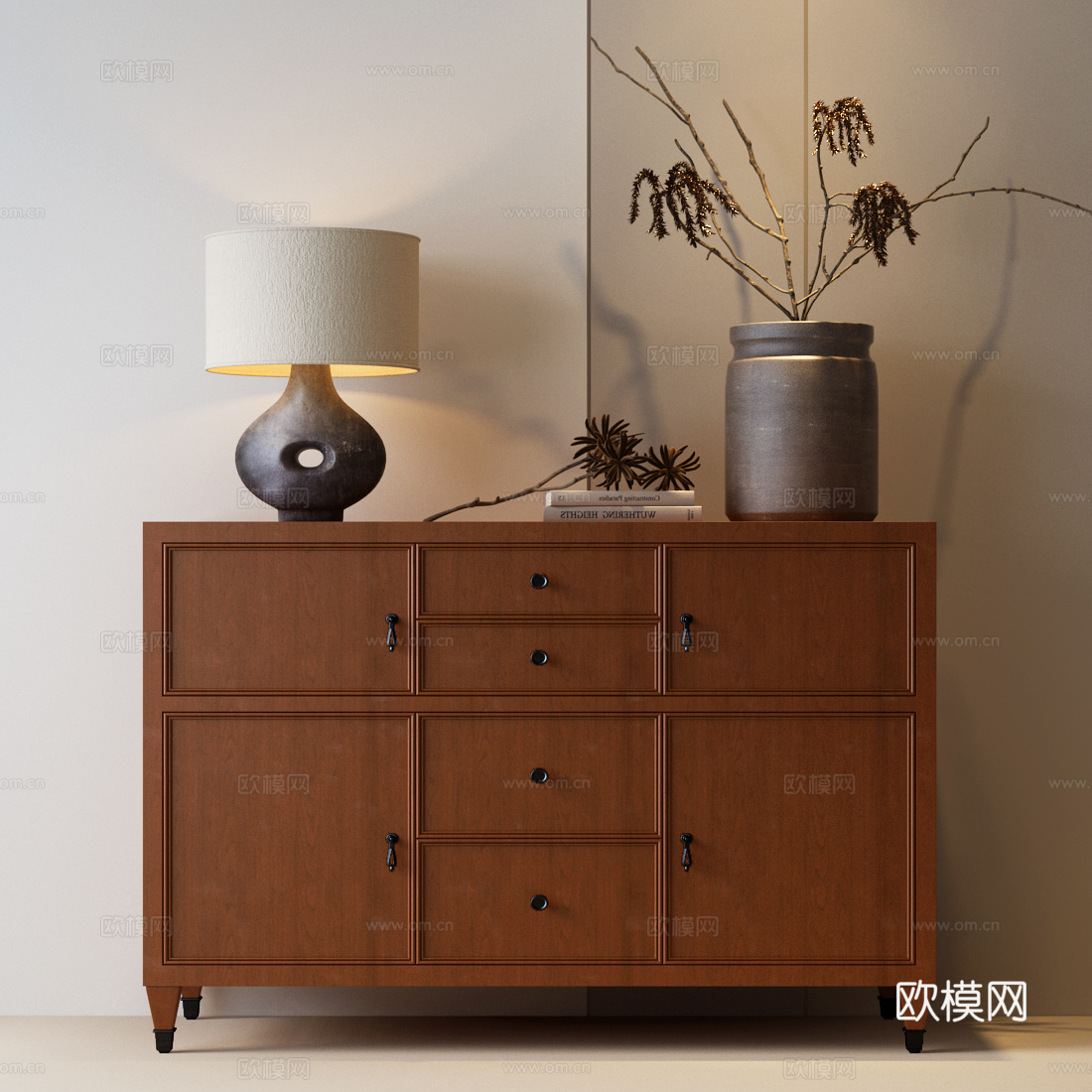 现代中古斗柜 中古风斗柜 边柜 装饰柜 现代中古摆件 中古花3d模型