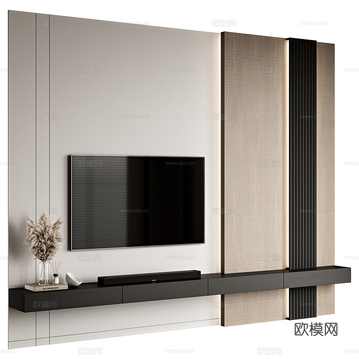 现代意式极简电视背景墙3d模型