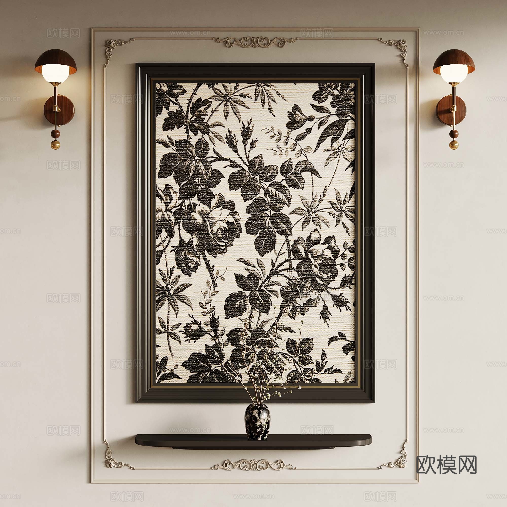 20法式复古中古风装饰画 法式壁灯3d模型