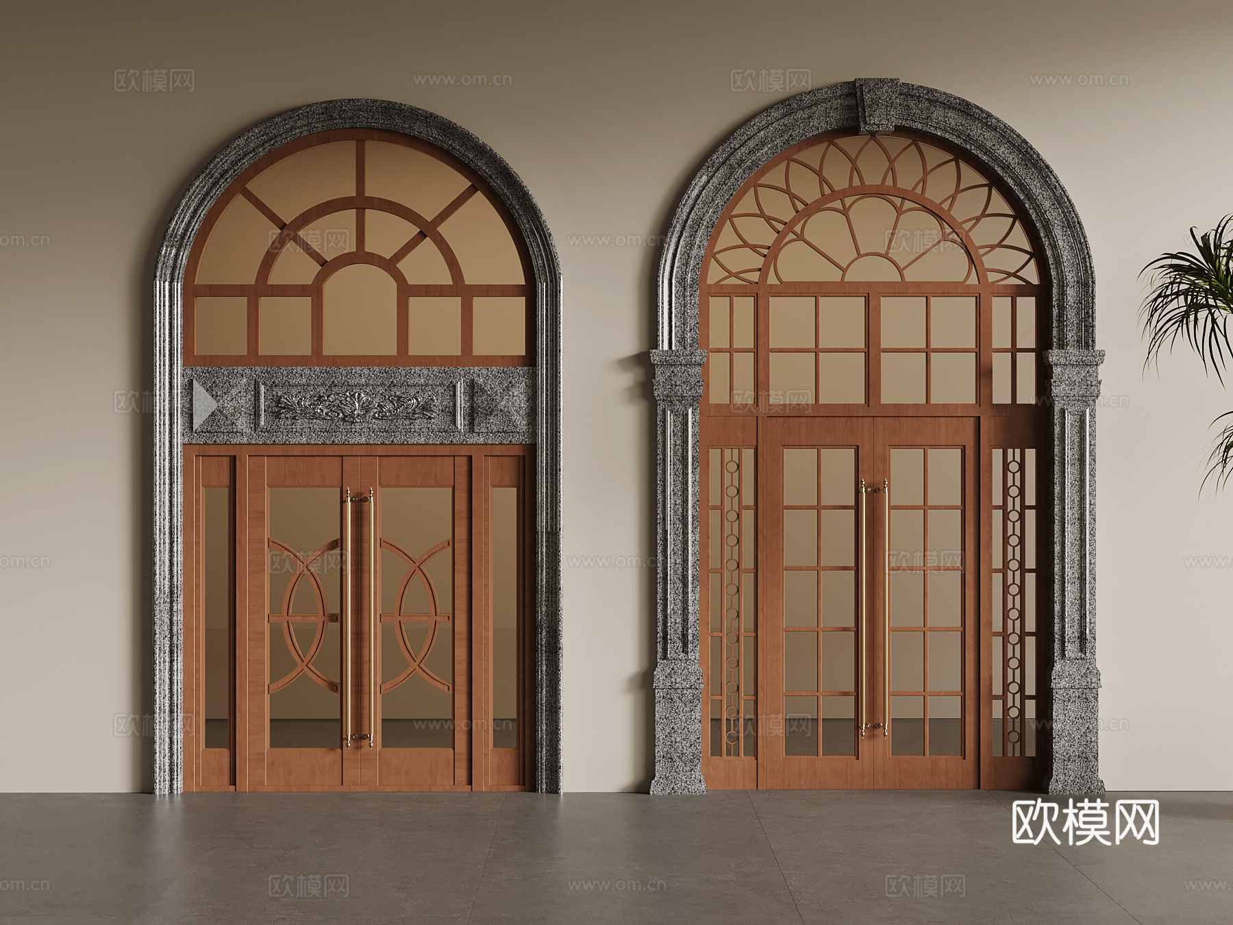 简欧双开门 平开门 拱形门 玻璃门3d模型