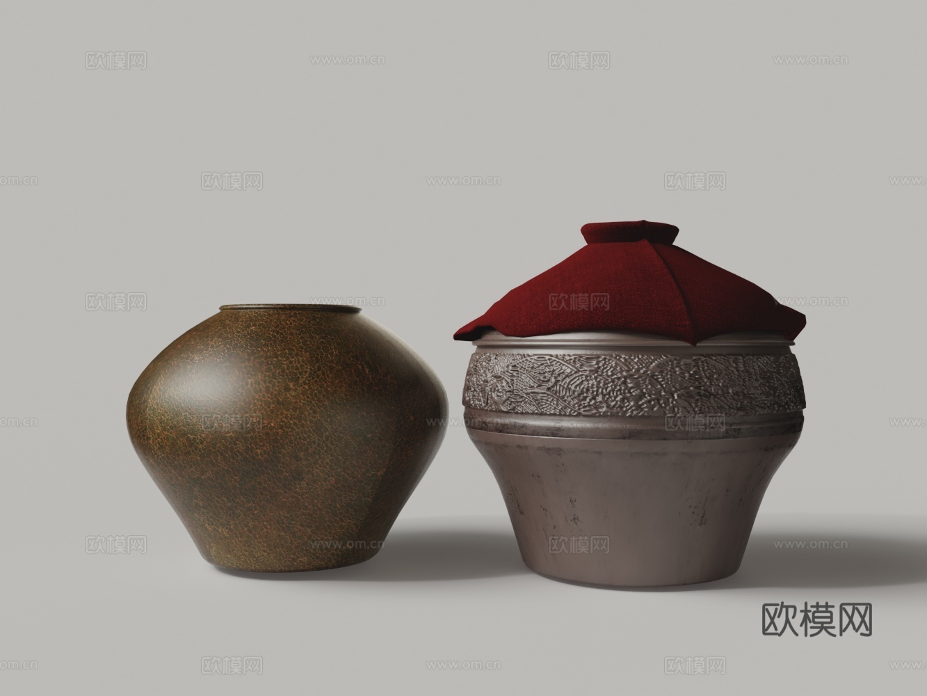 中式仿古雕花酒坛3d模型