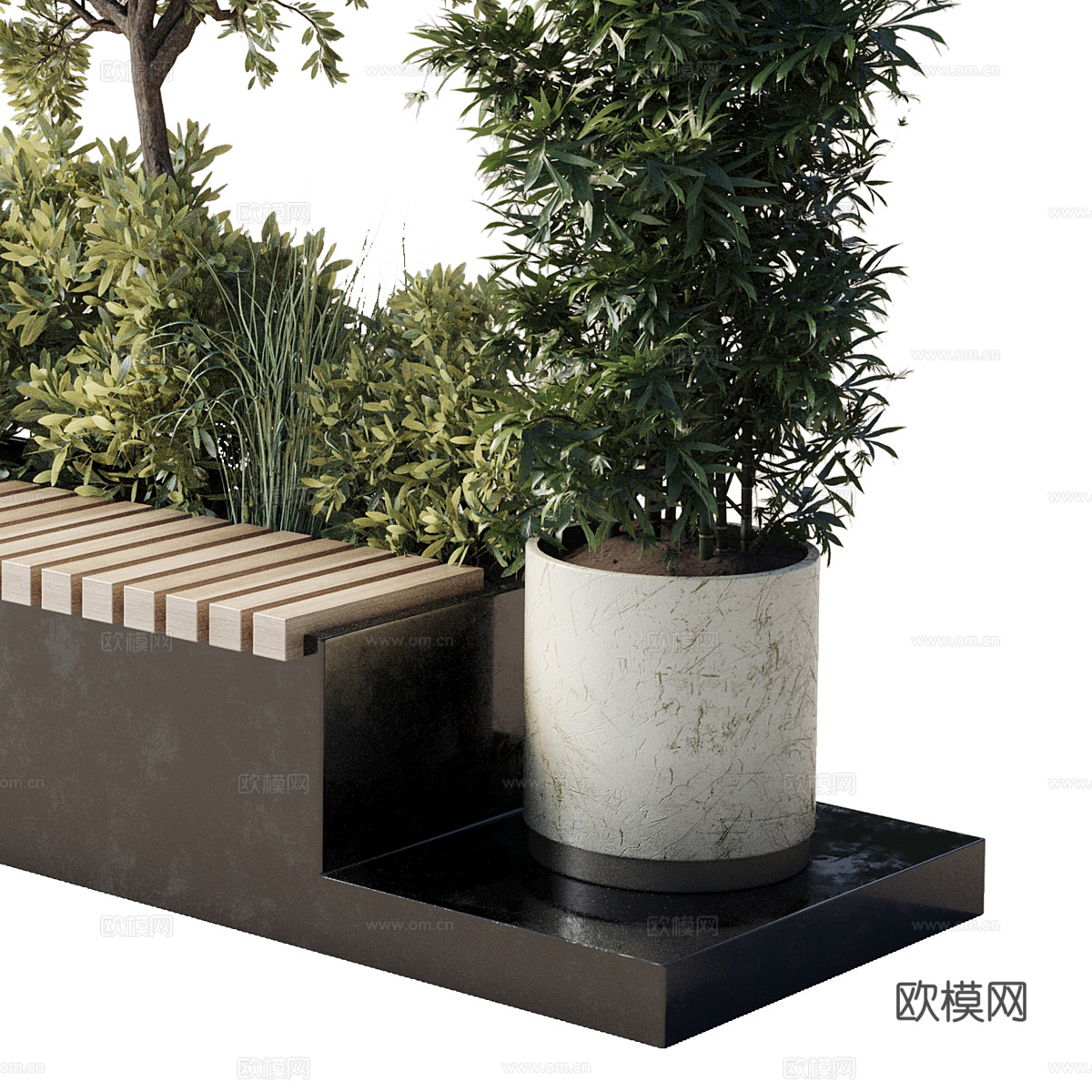 现代意式庭院景观 长凳 庭院绿植3d模型