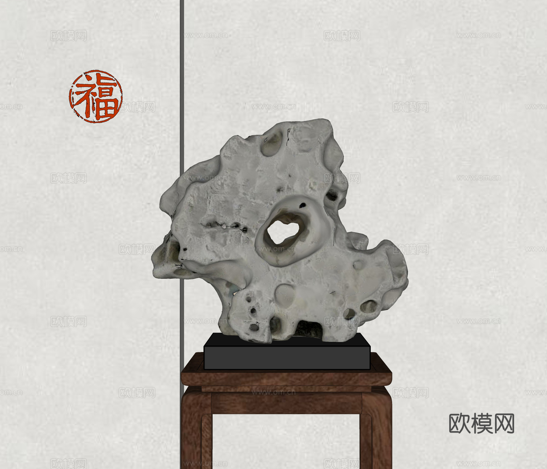 新中式太湖石摆件 景观石摆件 自然石雕塑摆件 灵璧石 奇石su模型