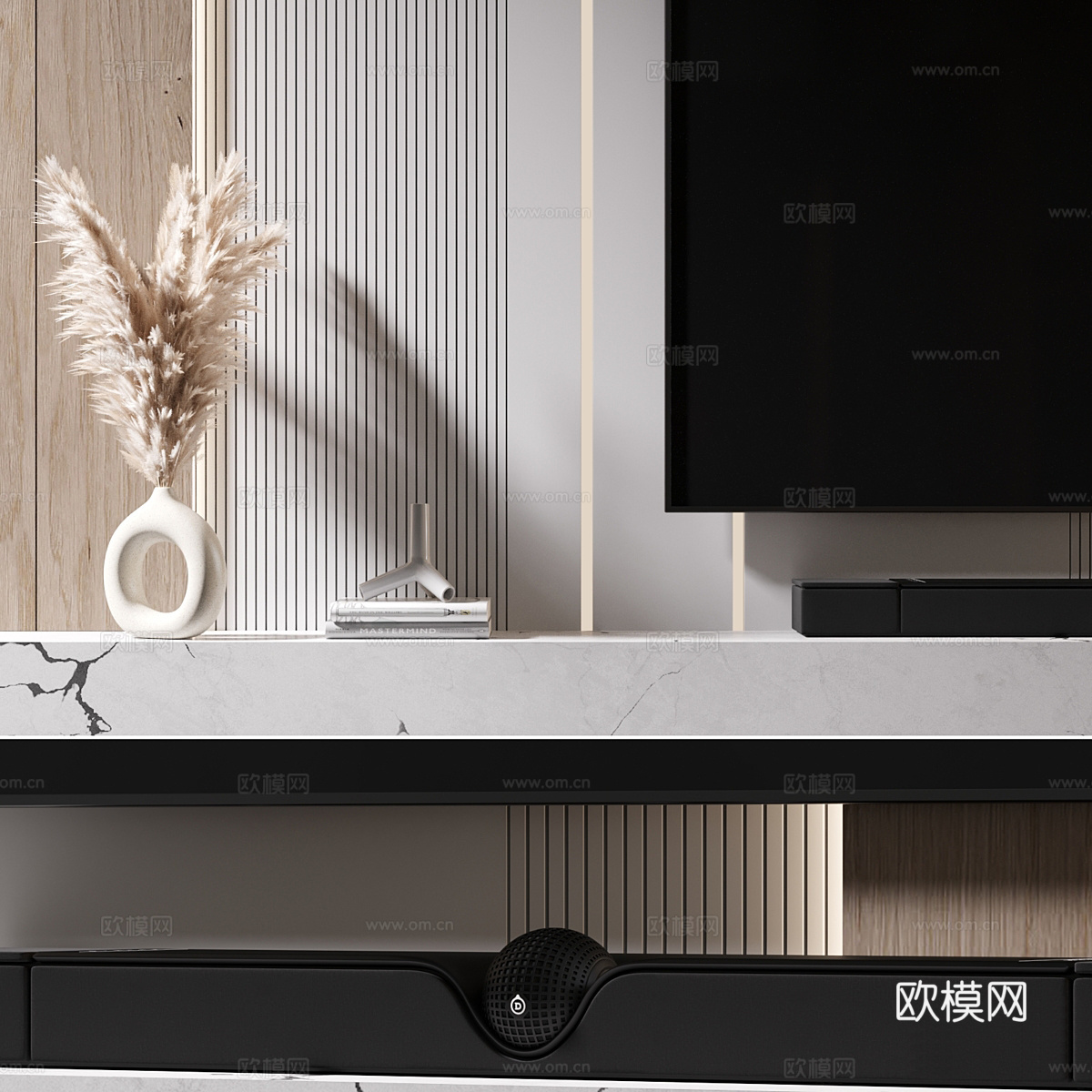 现代意式极简电视背景墙3d模型