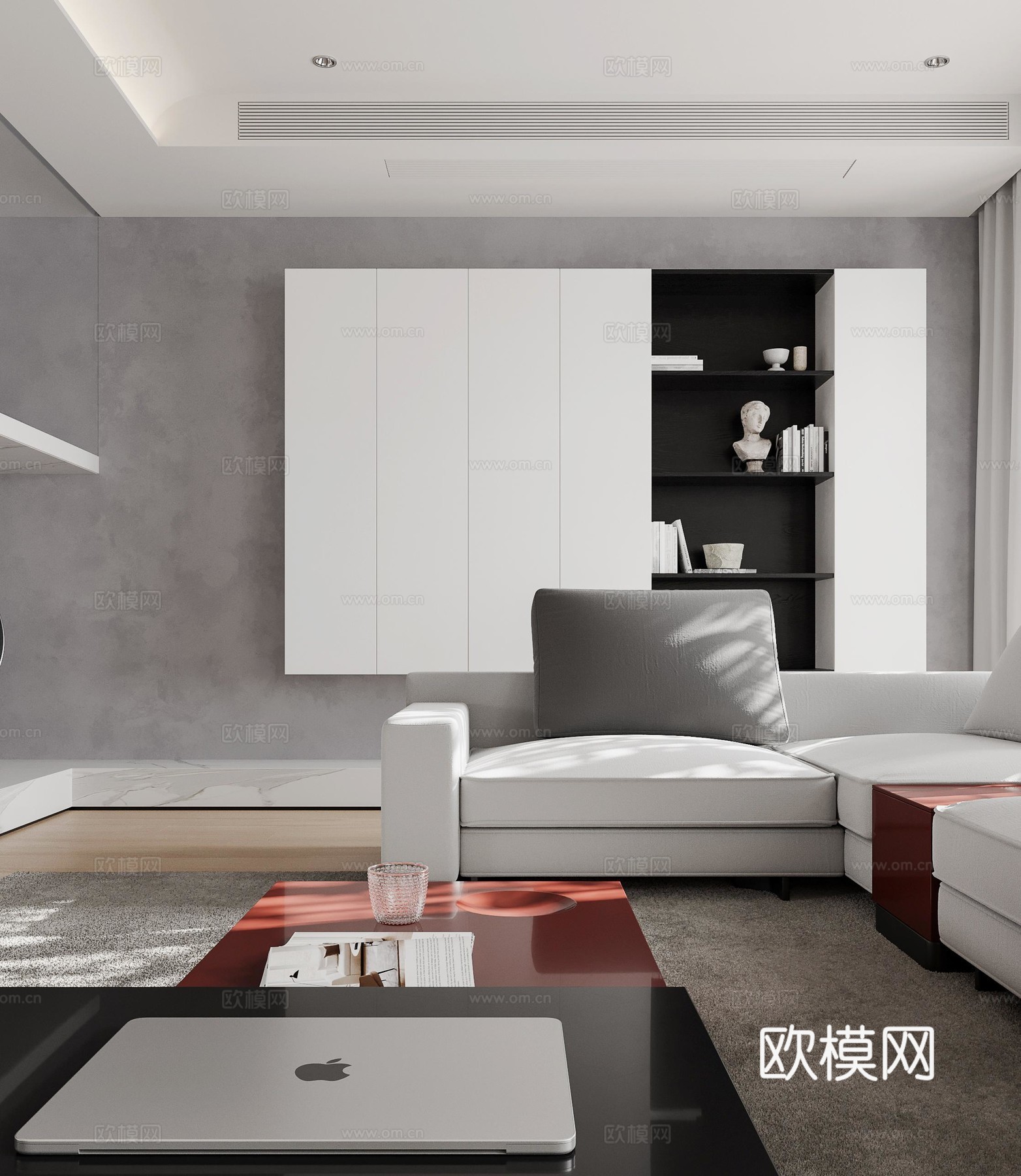 现代简约客厅 沙发组合 边柜 装饰摆件3d模型