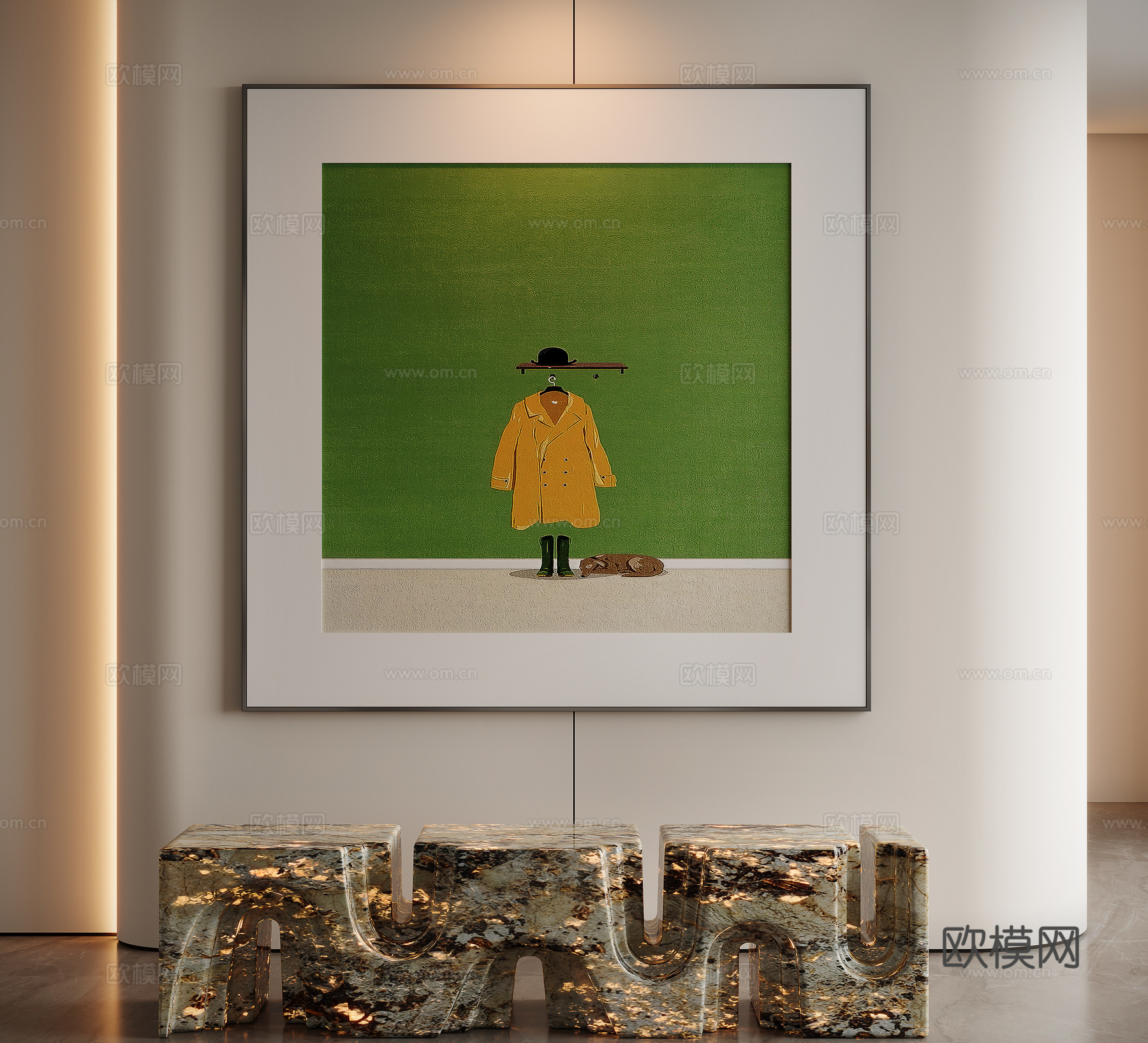 奶油风人物装饰画su模型