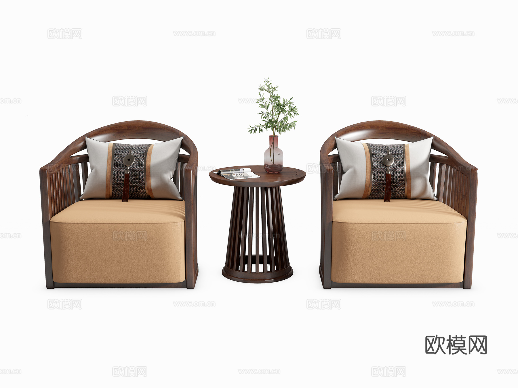 新中式圈椅茶几 休闲椅茶几组合 客厅沙发椅3d模型