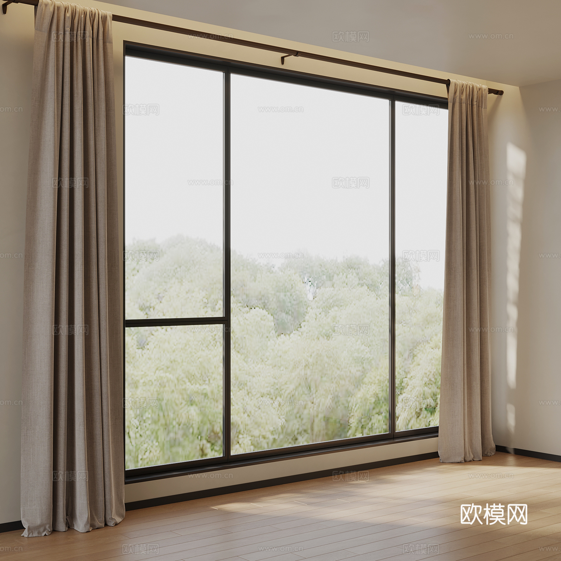 窗帘 现代窗帘 布帘 罗马杆窗帘su模型