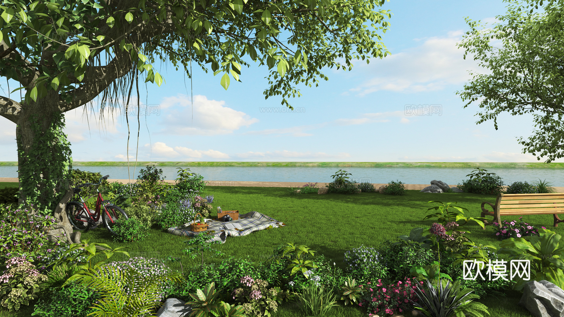 现代公园植物景观3d模型