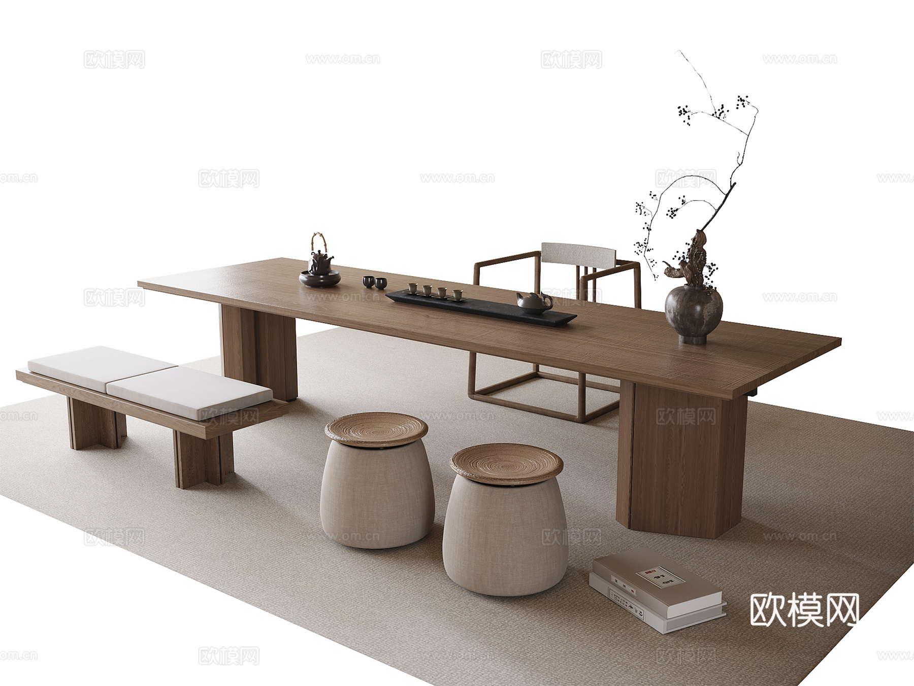 现代茶桌椅 凳子 茶具 茶椅3d模型