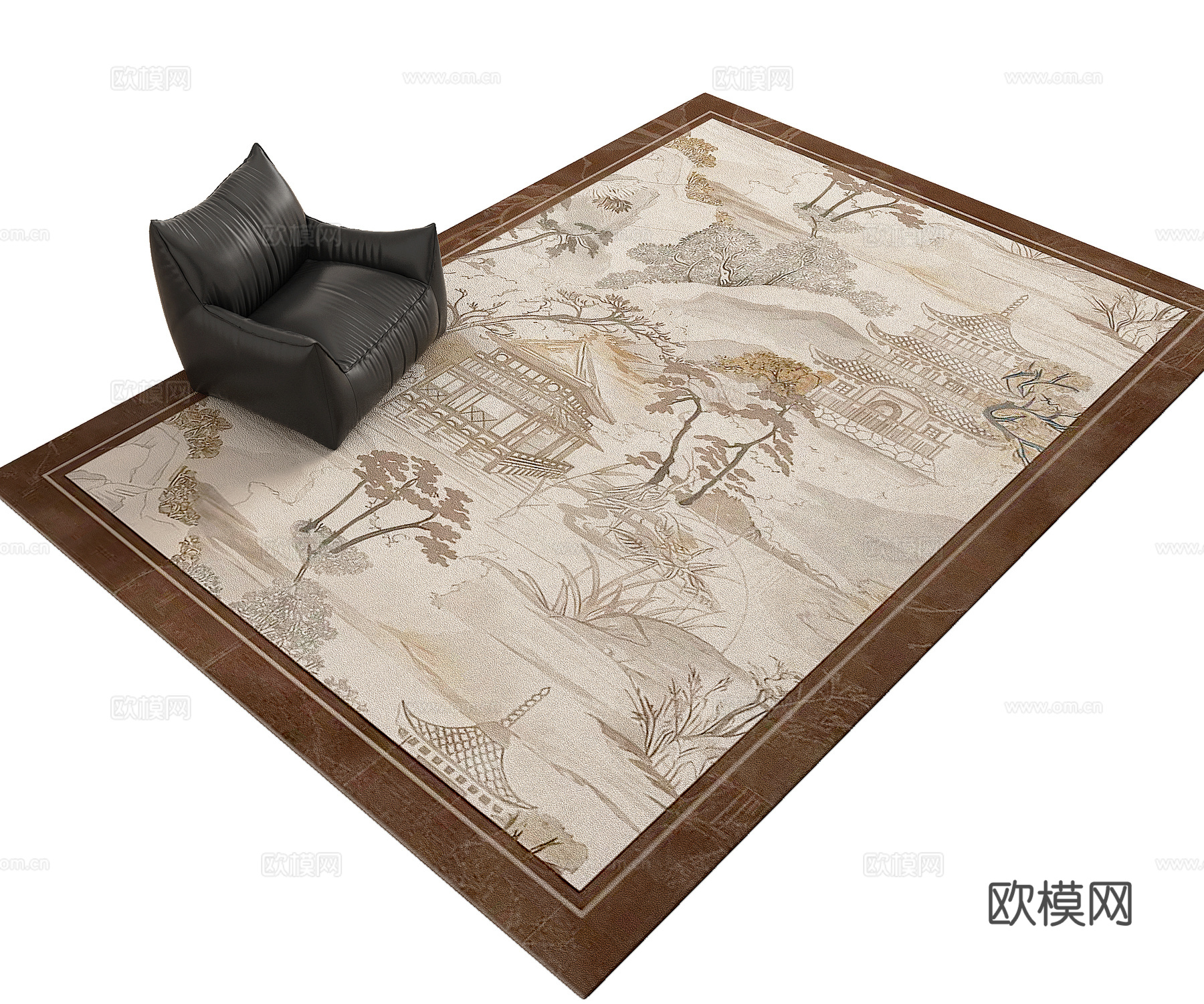 新中式客厅地毯3d模型