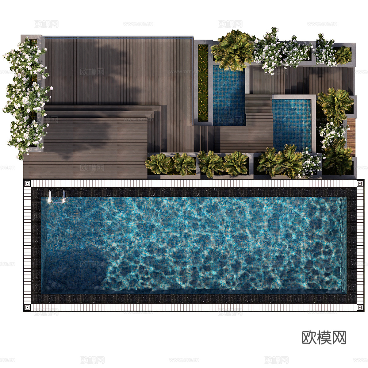 现代意式庭院游泳池3d模型