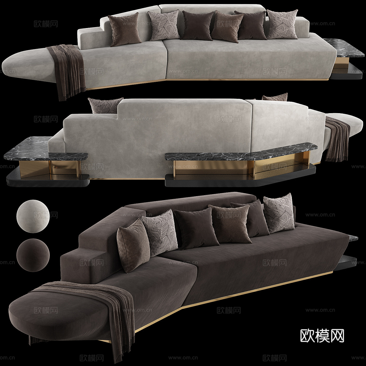 现代意式轻奢布艺异形沙发3d模型