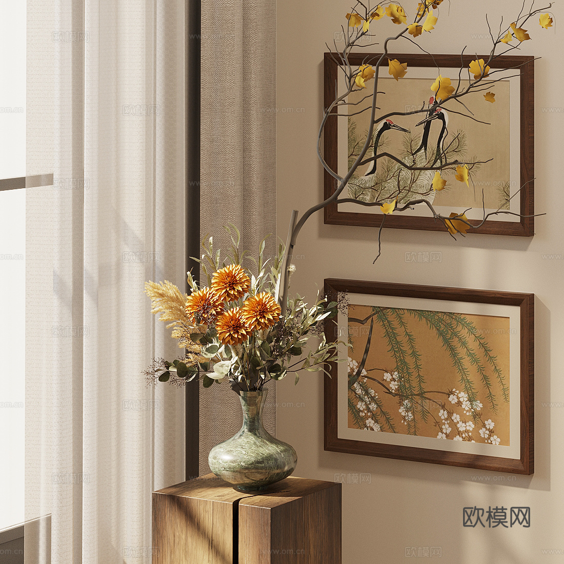 花艺摆件 花艺花瓶 插花花艺 中式挂画3d模型