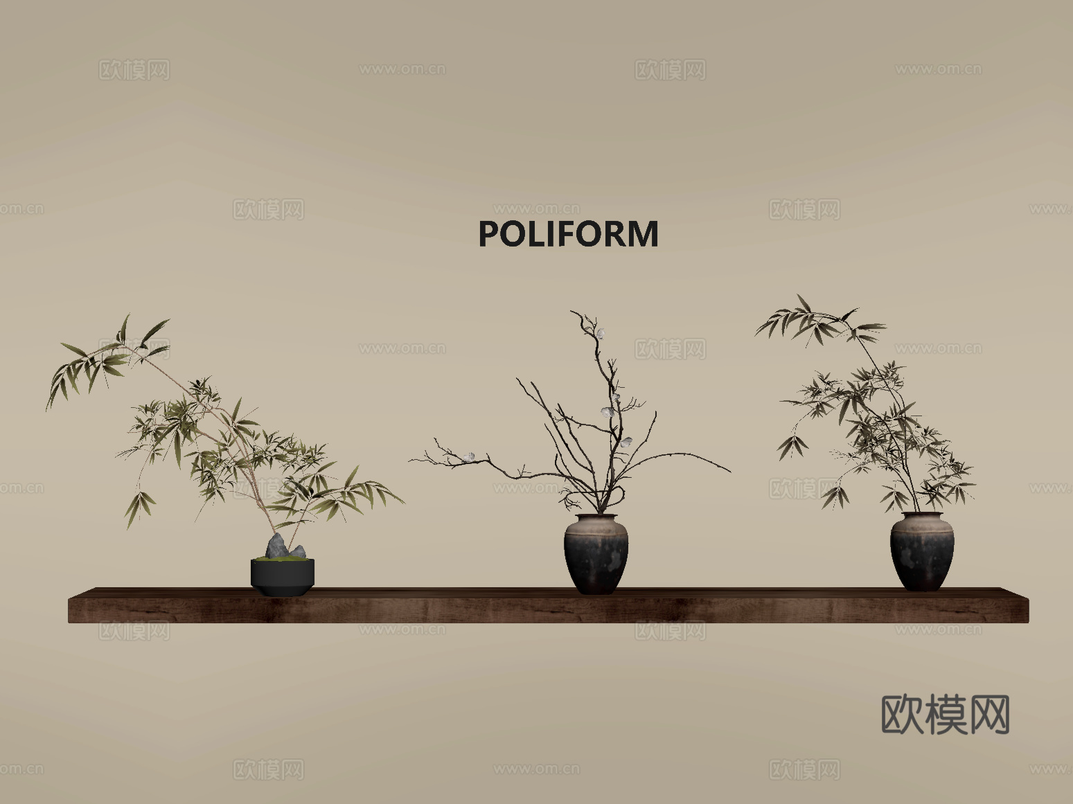 新中式花瓶 枯枝su模型
