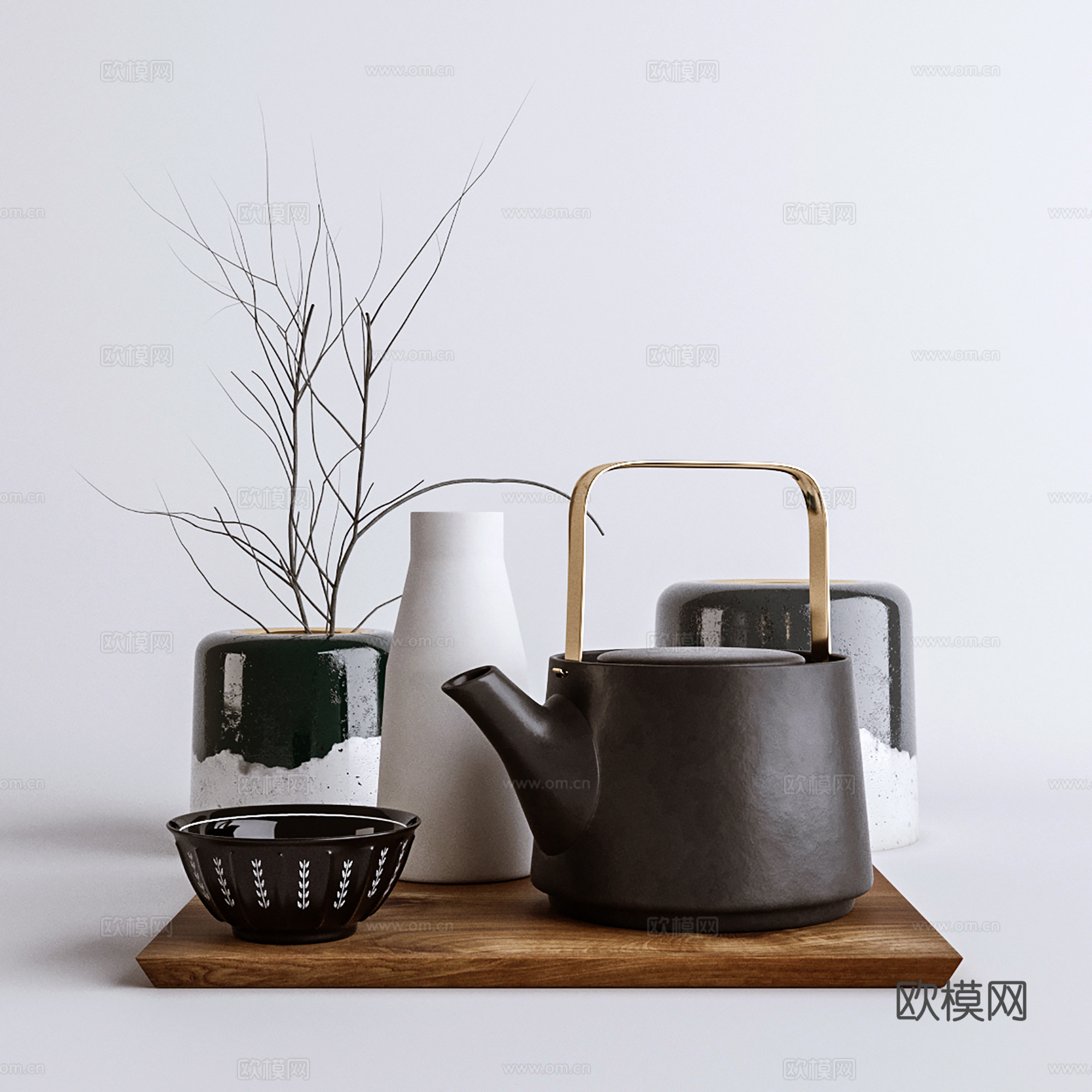 新中式茶具摆件  陈设饰品 室内摆件su模型