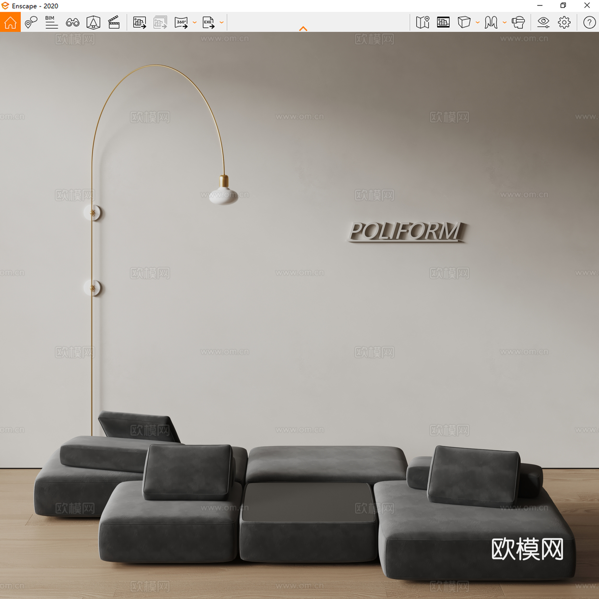 poliform现代组合沙发 布艺沙发 豆腐块沙发 多人沙发su模型