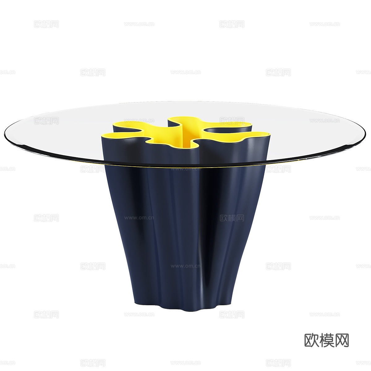 现代意式极简圆形玻璃餐桌3d模型