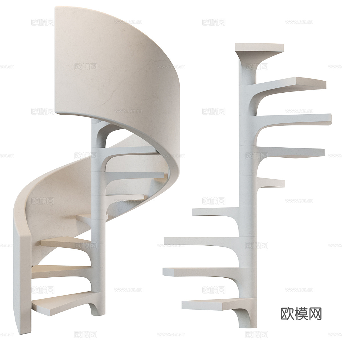 现代侘寂奶油风混凝土螺旋楼梯3d模型