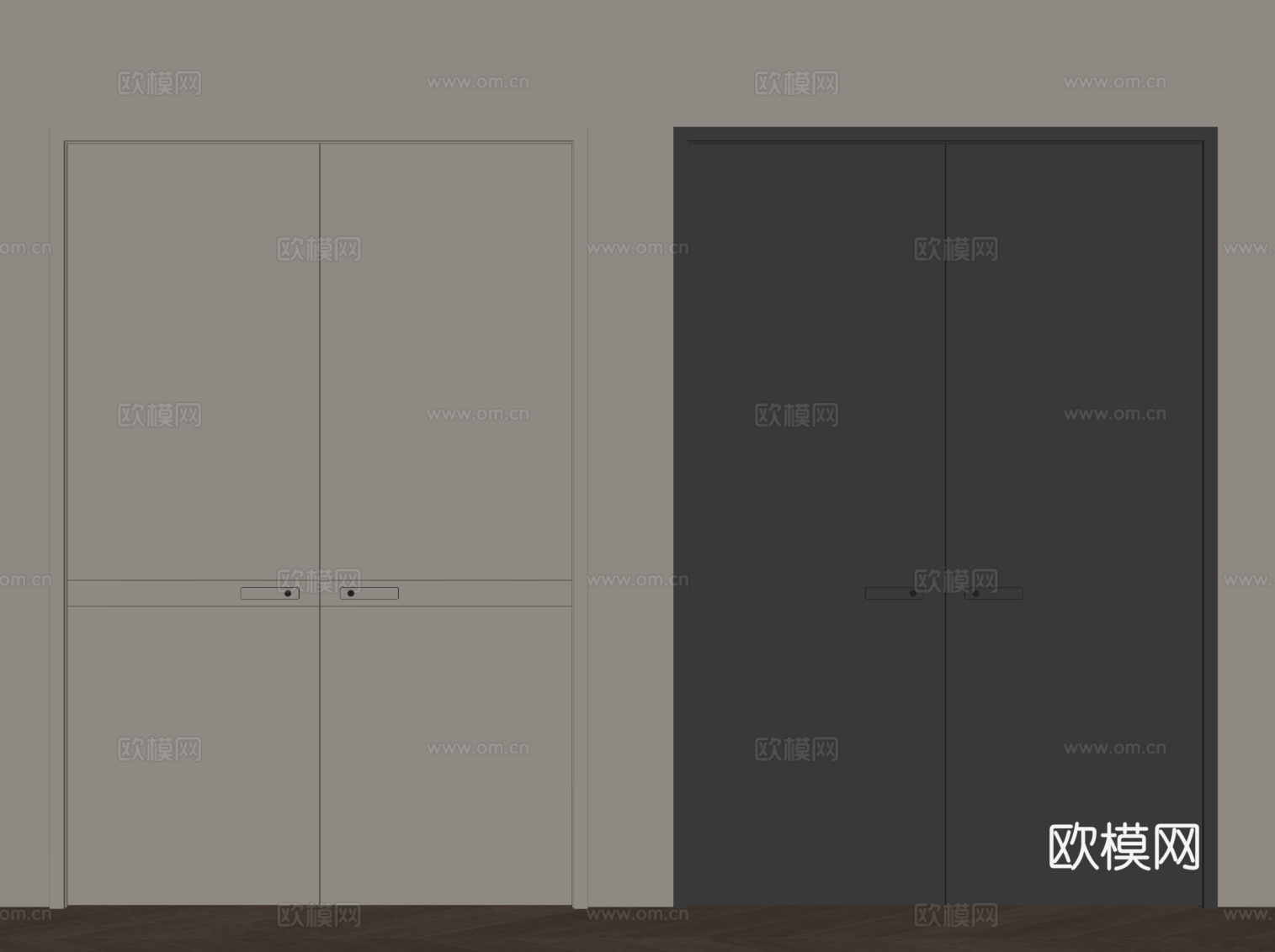 2现代简约双开门 对开门 入户门su模型