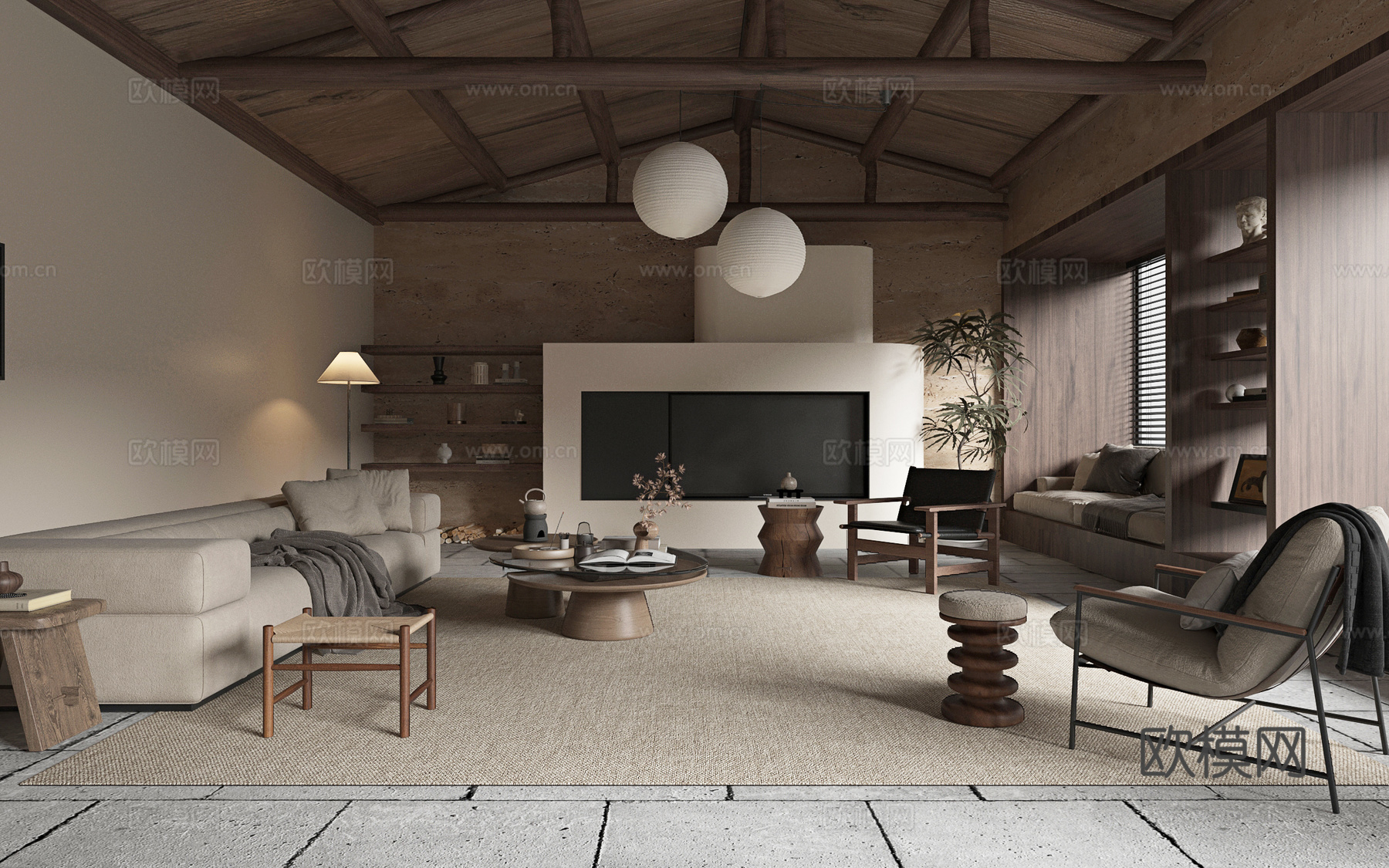 诧寂民宿客厅 会客厅 中古风客厅3d模型下载