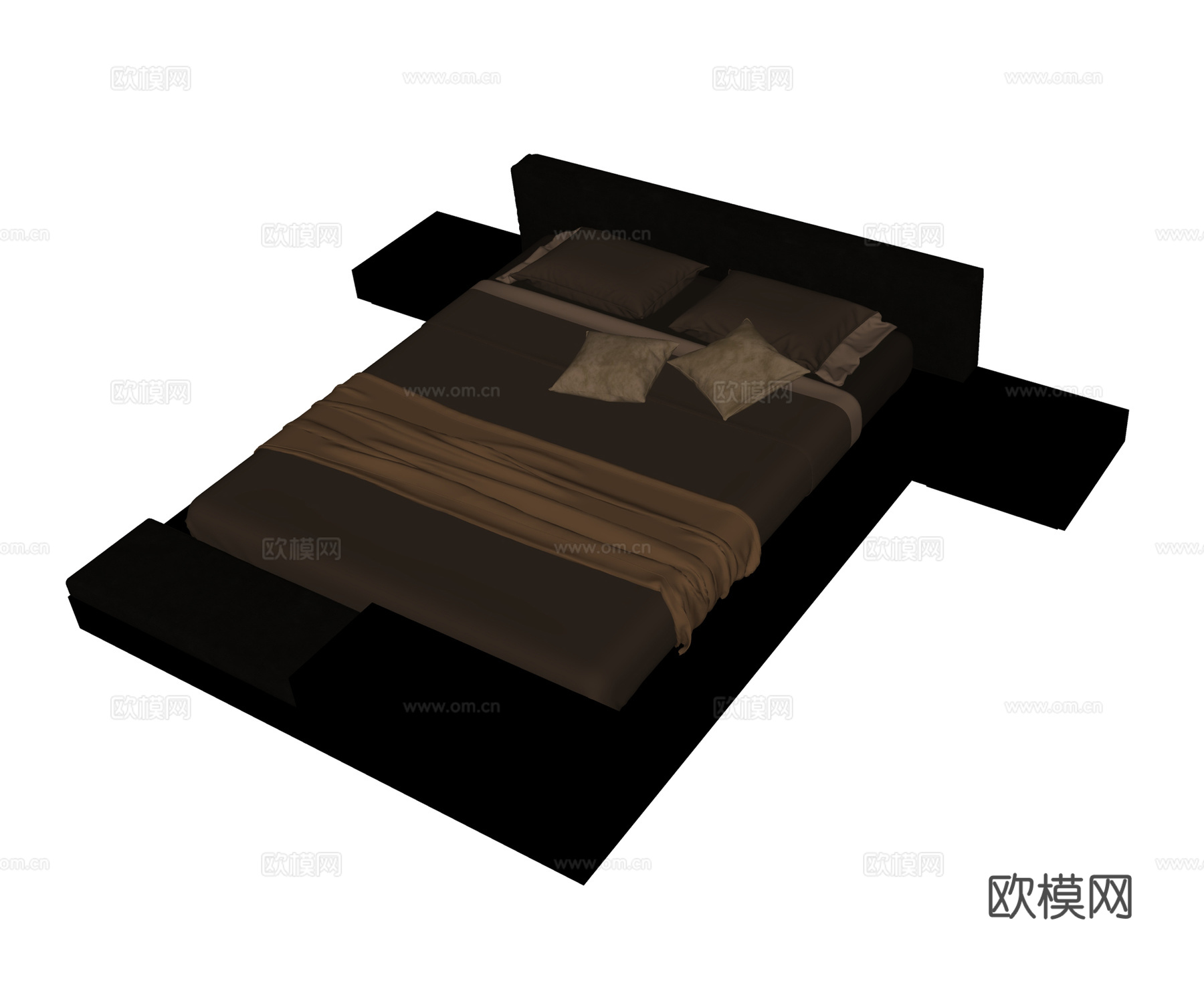 中古风双人床   床头柜  床上用品su模型