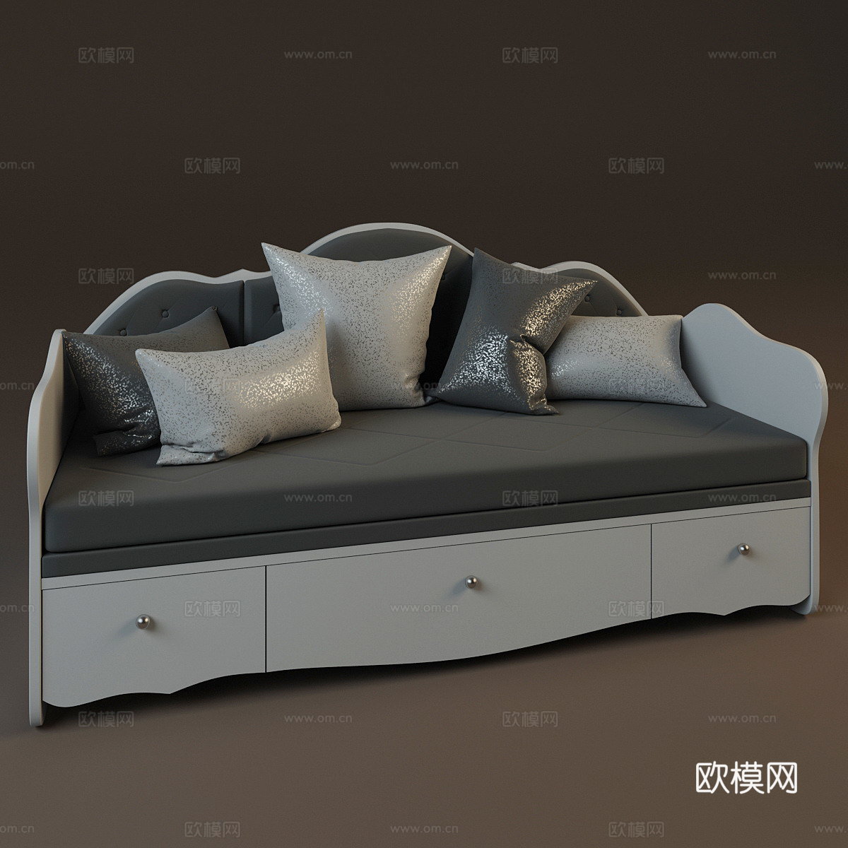 欧式双人床 布艺床 沙发床su模型