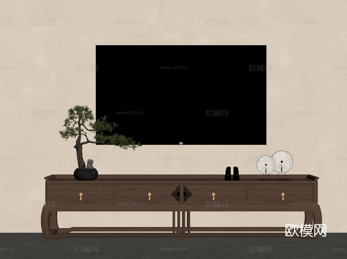 新中式电视柜su模型