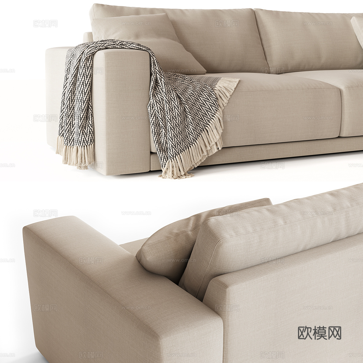 现代意式双人布艺休闲沙发3d模型