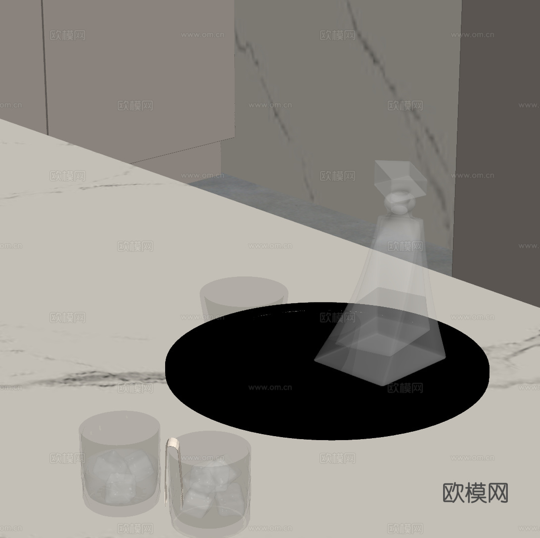 现代酒水 托盘 酒瓶酒杯su模型