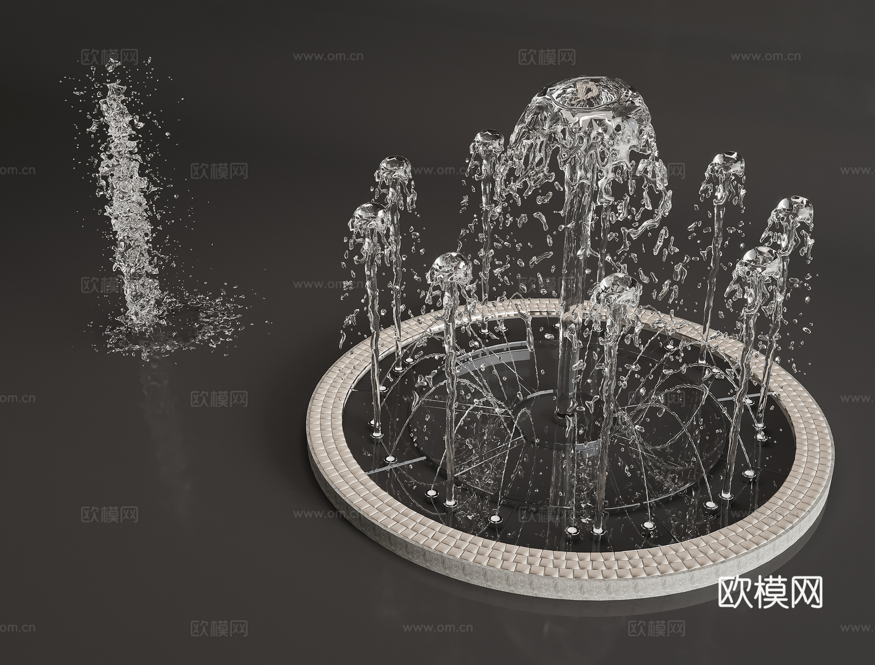 现代喷泉水景3d模型