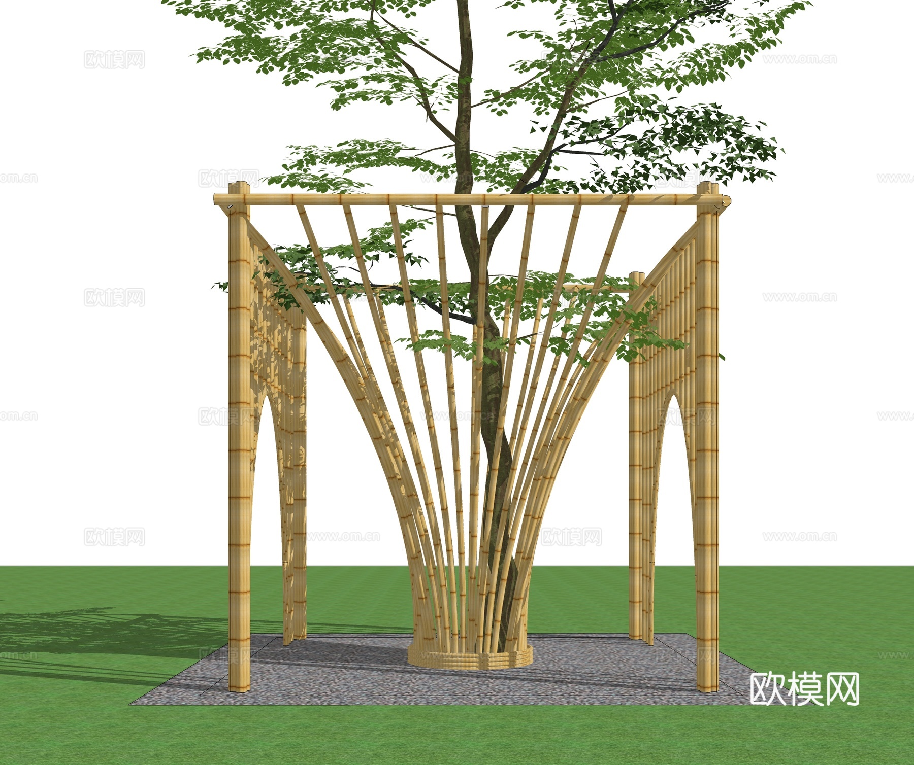 现代廊架 现代景观竹制廊架su模型