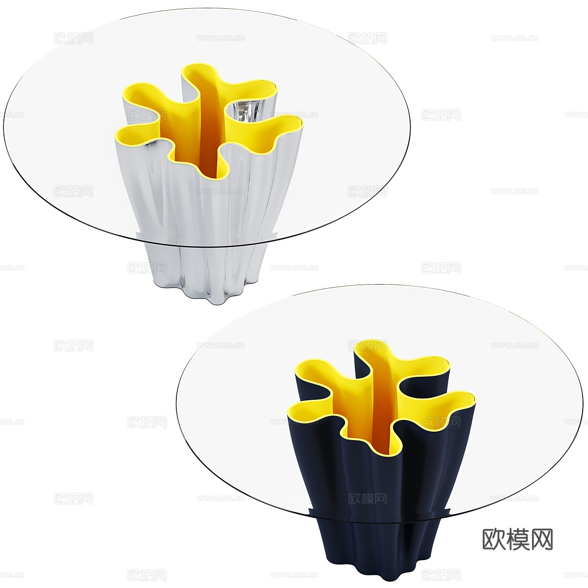 现代意式极简圆形玻璃餐桌3d模型