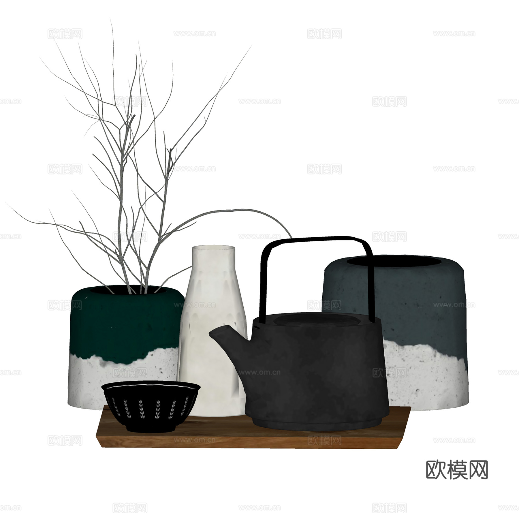 新中式茶具摆件  陈设饰品 室内摆件su模型