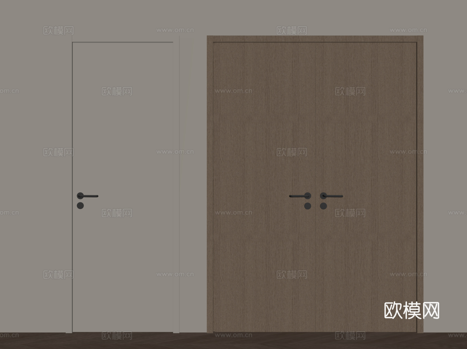 现代简约双开门 对开门 入户门su模型