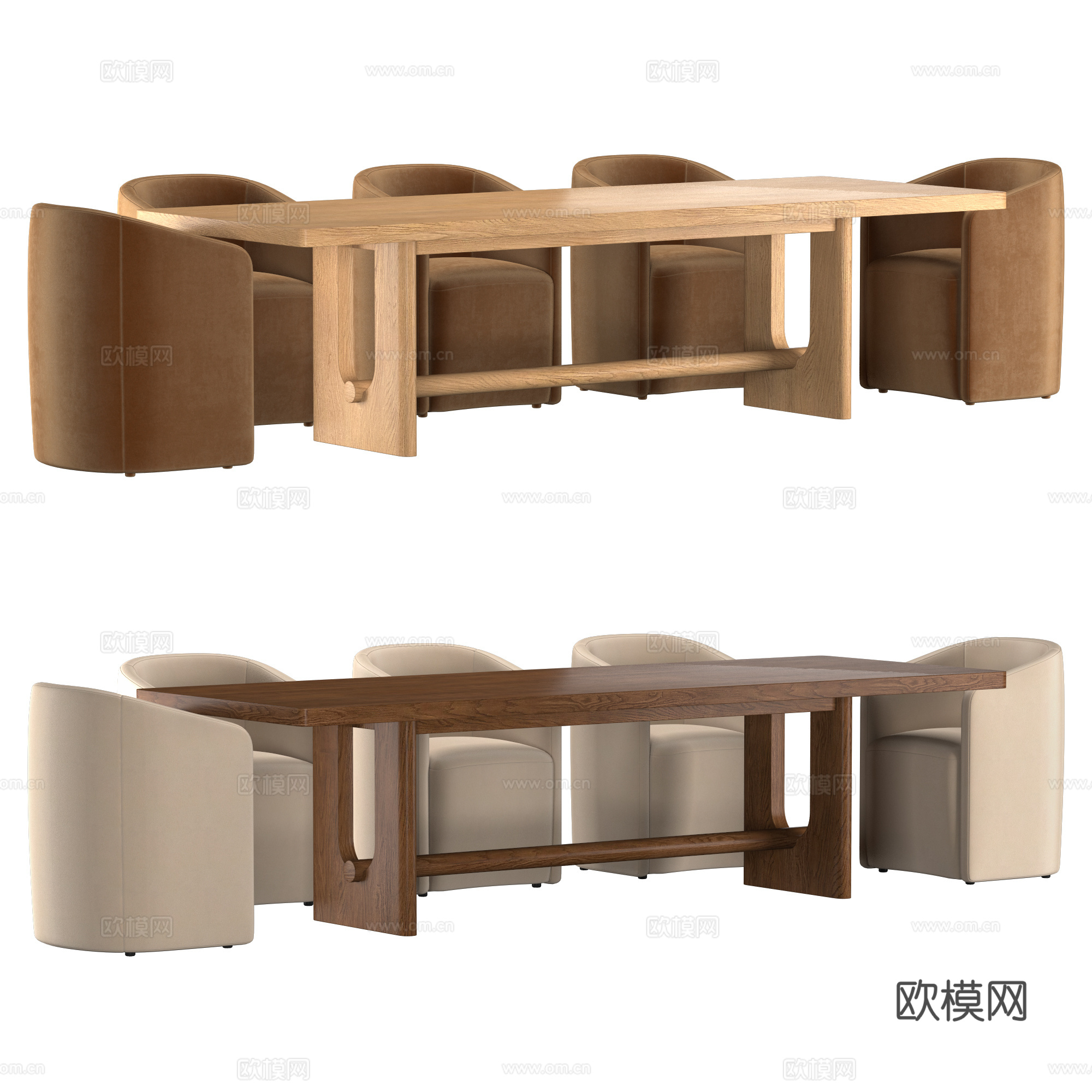新中式侘寂长餐桌椅3d模型