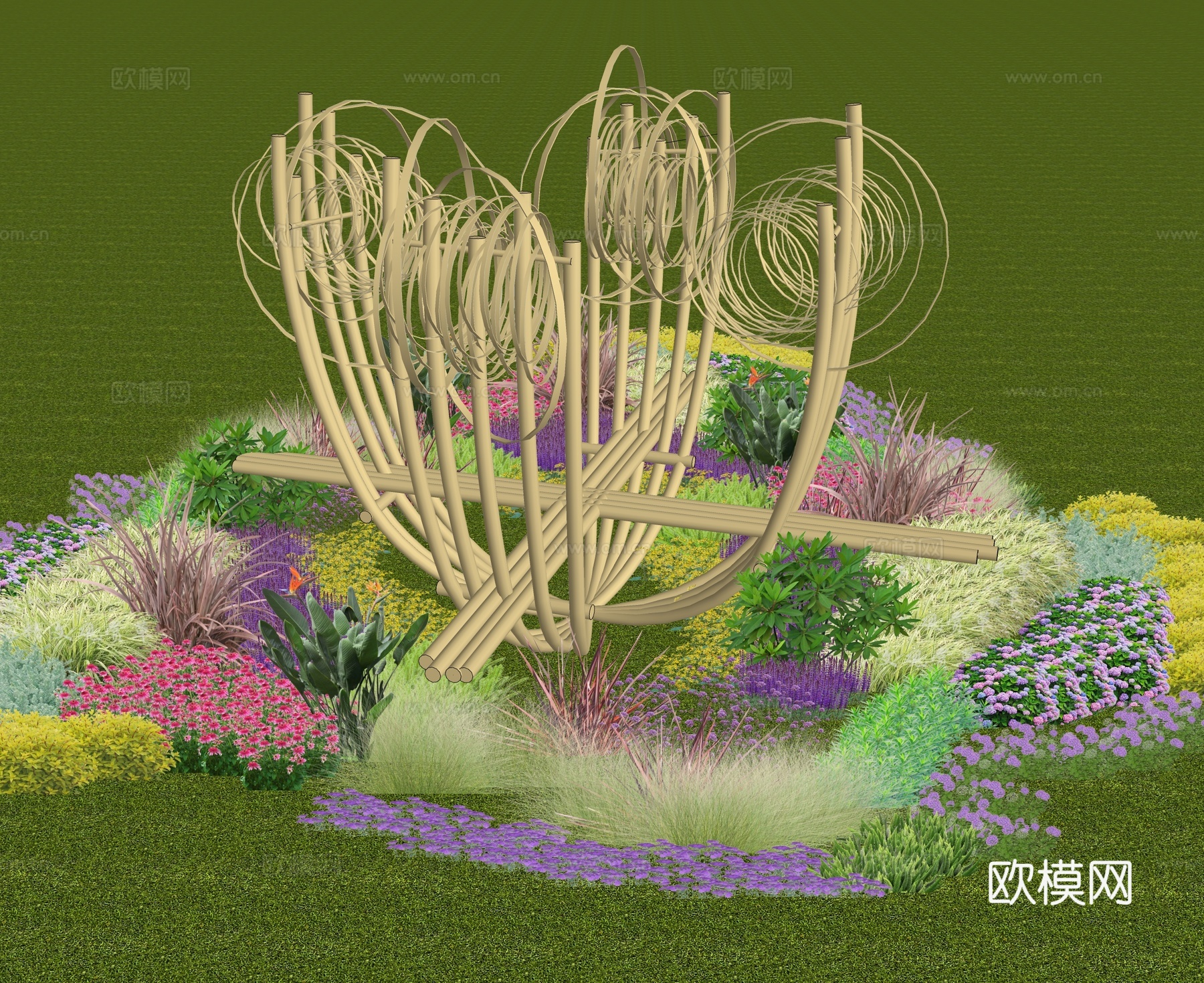 植物园竹构 摇篮 美陈 竹构建造su模型