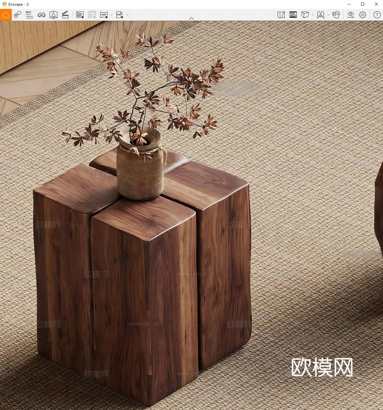 中古风原木边几su模型