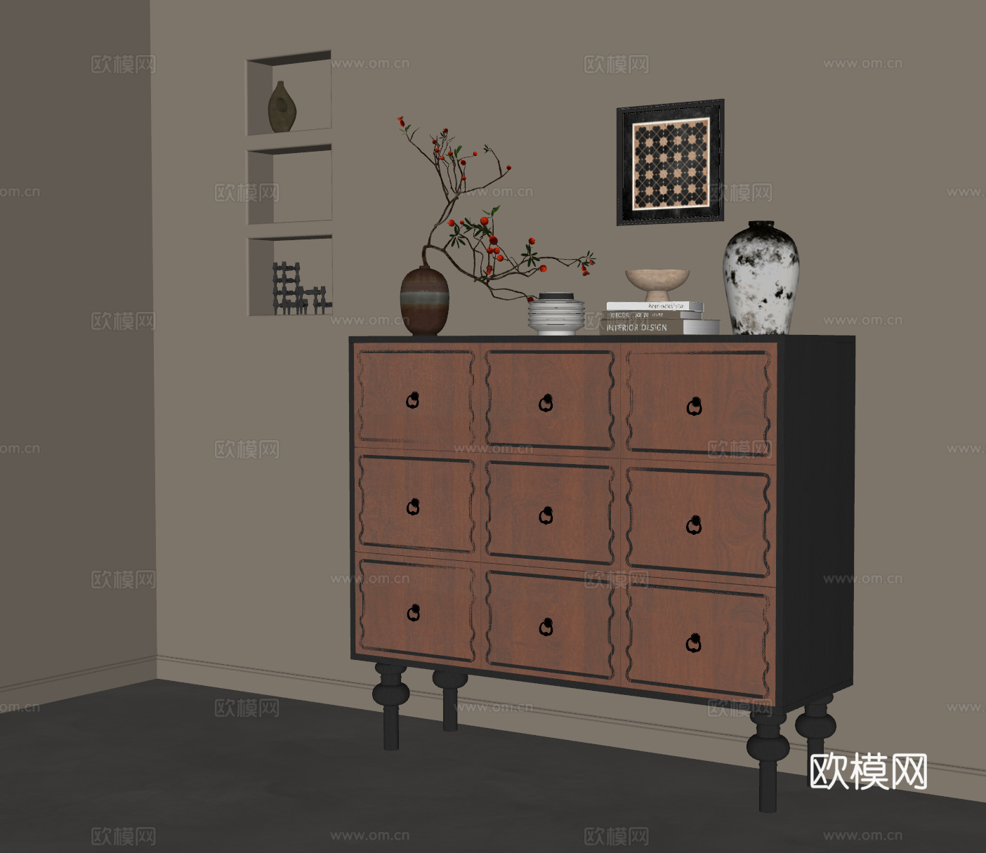 法式中古斗柜 复古斗柜 玄关柜su模型