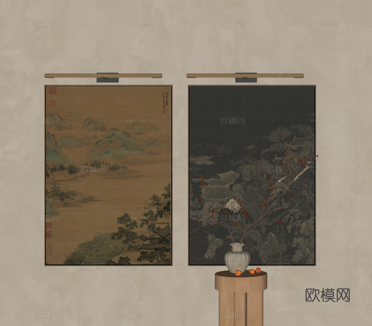 新中式 装饰画 挂画 新中式画 风景画 抽象画su模型