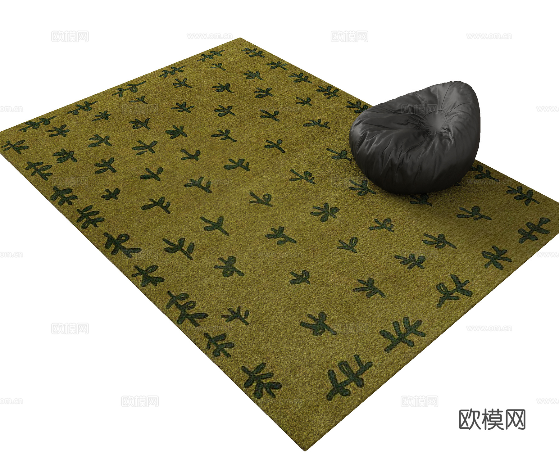 中古复古美拉德色系植物花纹地毯3d模型