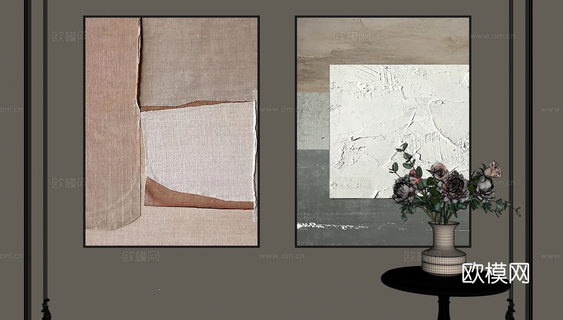 现代中古组合装饰画su模型下载（渲染图2）