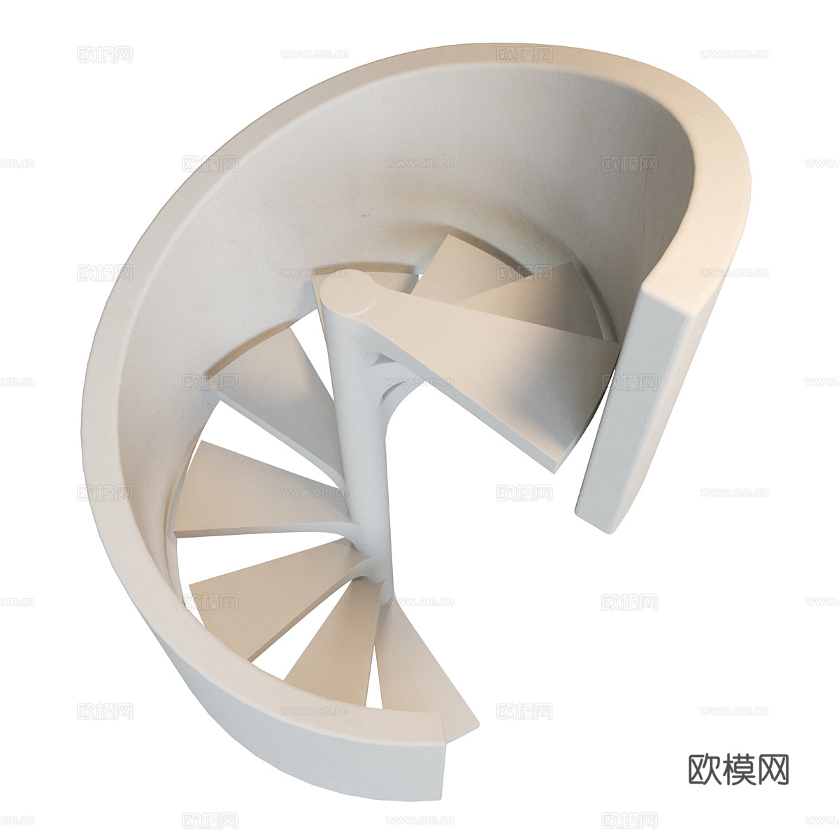 现代侘寂奶油风混凝土螺旋楼梯3d模型