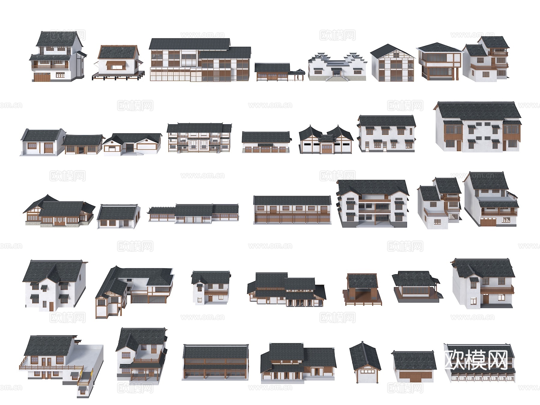 新中式民居建筑 江南建筑 乡村建筑 村落 民房 水乡建筑 白3d模型