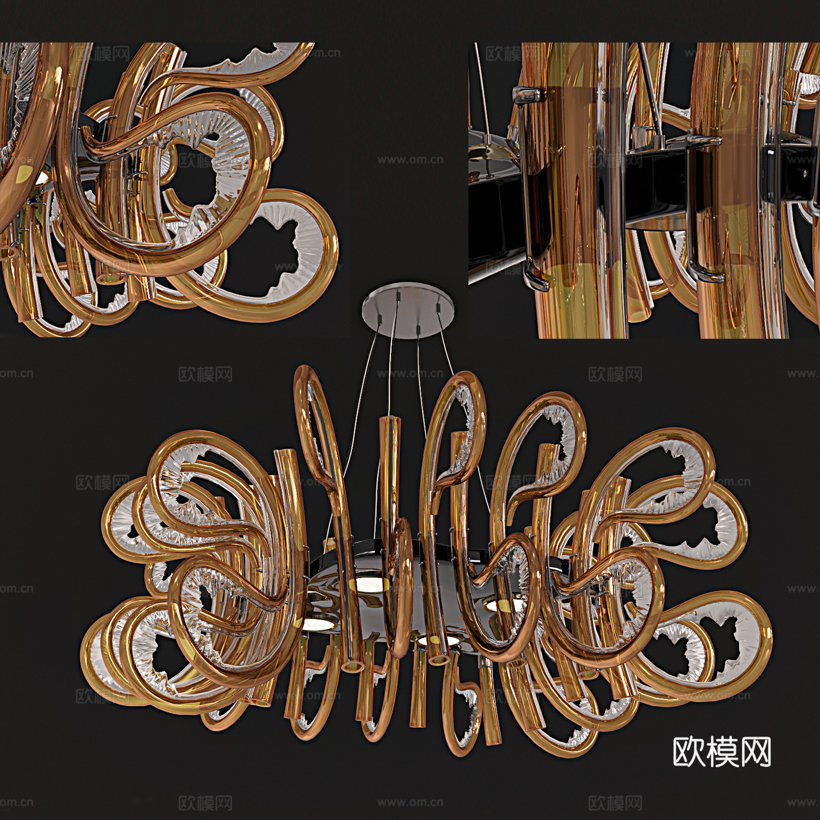简欧吊灯 彩色玻璃吊灯  创意吊灯su模型